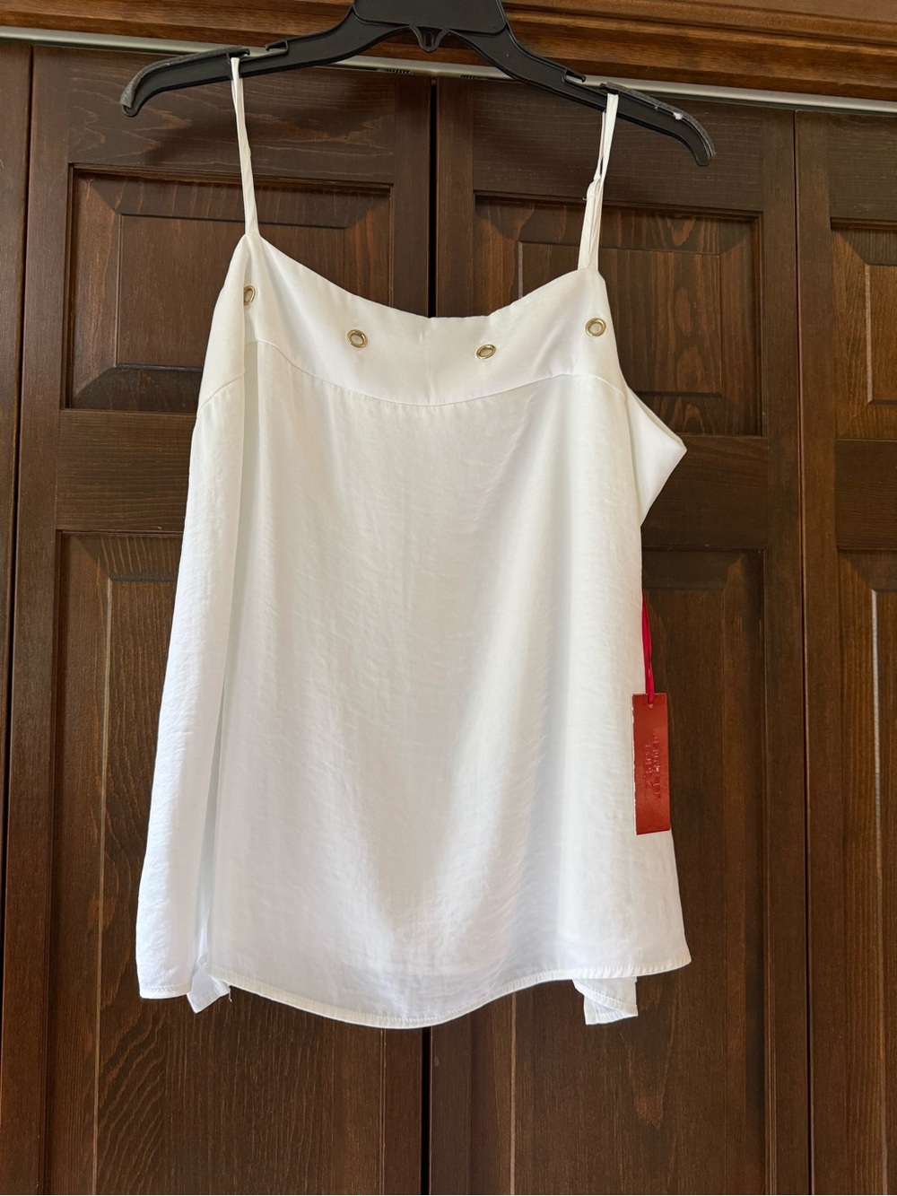 NWT Jennifer Lopez White Spaghetti-Strap Tank with Gold Eyelet Accents